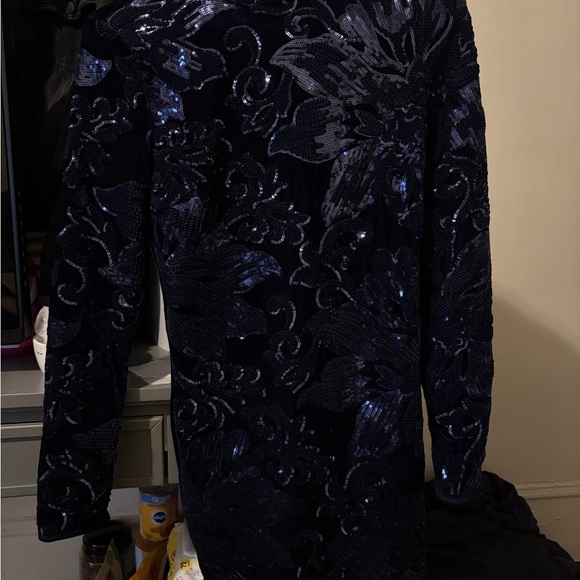 Long Sleeve Sequin Dress Navy